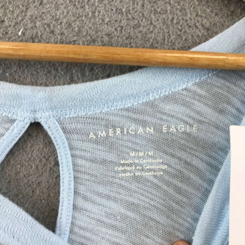 NEW American Eagle Women's Size M Blouse Top Short Sleeve Blue - Picture 8 of 9